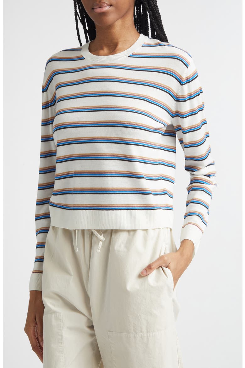 James Stripe Merino Wool Crewneck Sweater, Alternate, color, PARCH/CHOCO/BLUE STRIPE