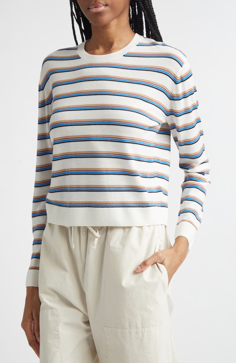 LESET James Stripe Merino Wool Crewneck Sweater, Alternate, color, Parch/Choco/Blue Stripe