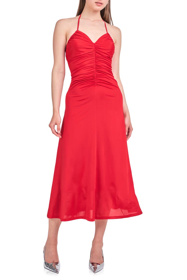 Ruched Halter Midi Dress, Main, color, ROUGE