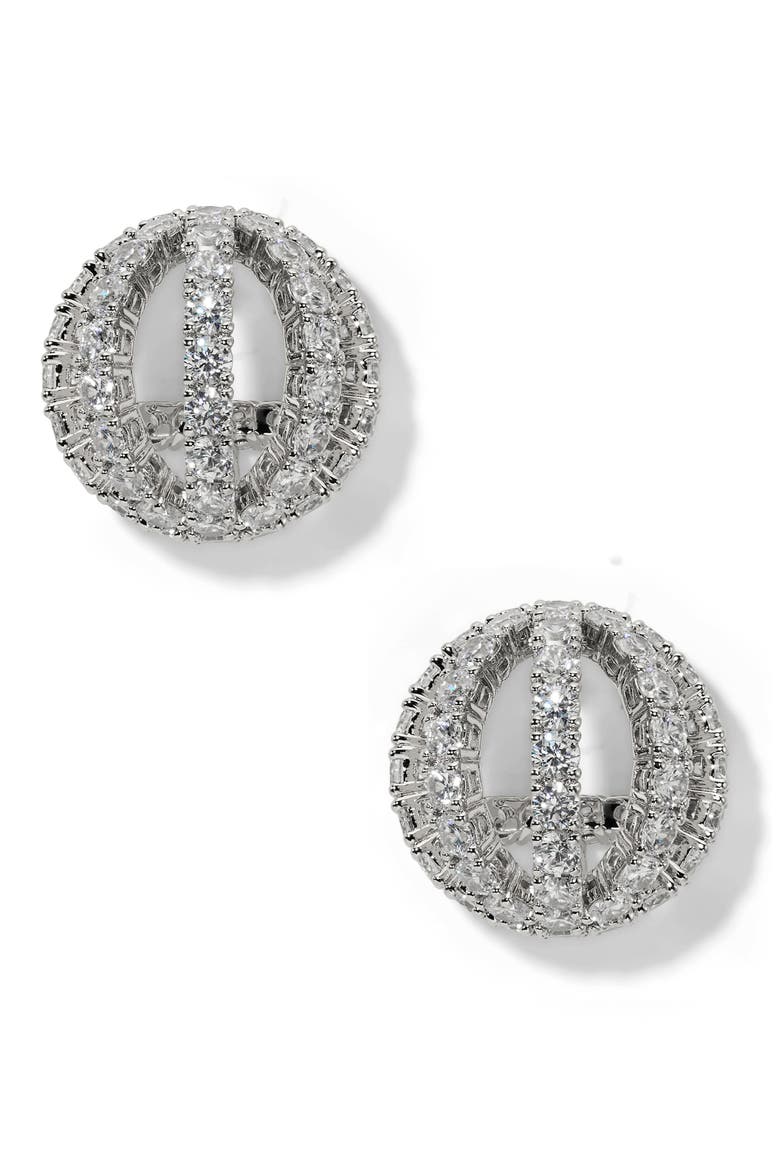 Muse Sphere Button Earrings, Main, color, RHODIUM