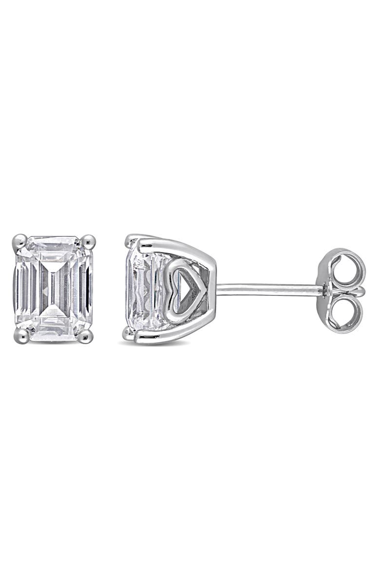 Julianna B. Moissanite Emerald Cut Stud Earrings, Main, color, Sterling Silver