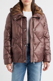 Sam Edelman Diamond Quilted Puffer Jacket with Faux Fur Hood