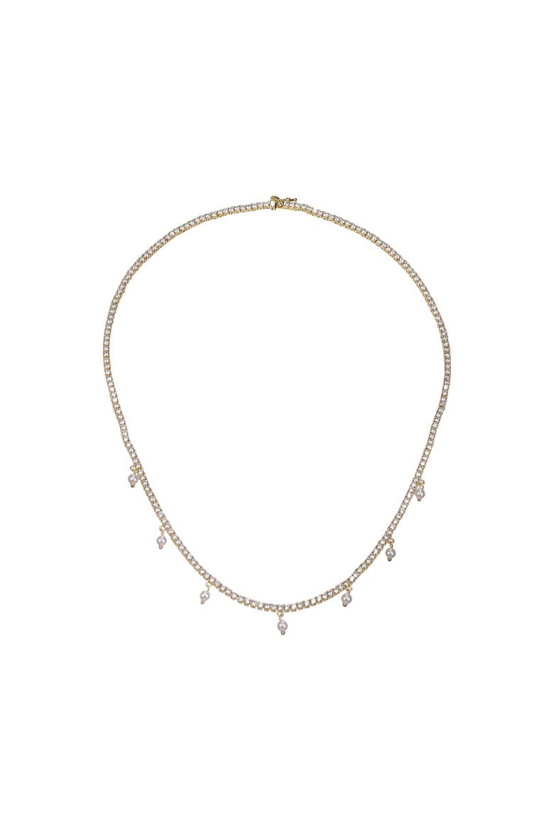 Dangling Pearl Charms Tennis Choker Necklace, Main, color, Gold