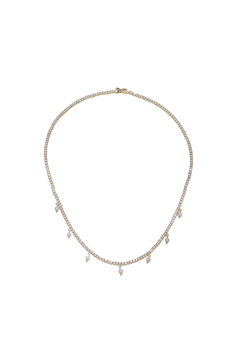BY ADINA EDEN Dangling Pearl Charms Tennis Choker Necklace, Main, color, Gold