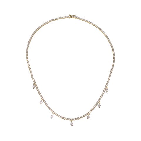 Dangling Pearl Charms Tennis Choker Necklace