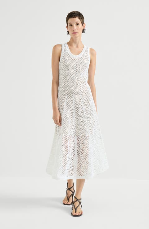 Dazzling Abstract Leaf Knit Dress In Linen