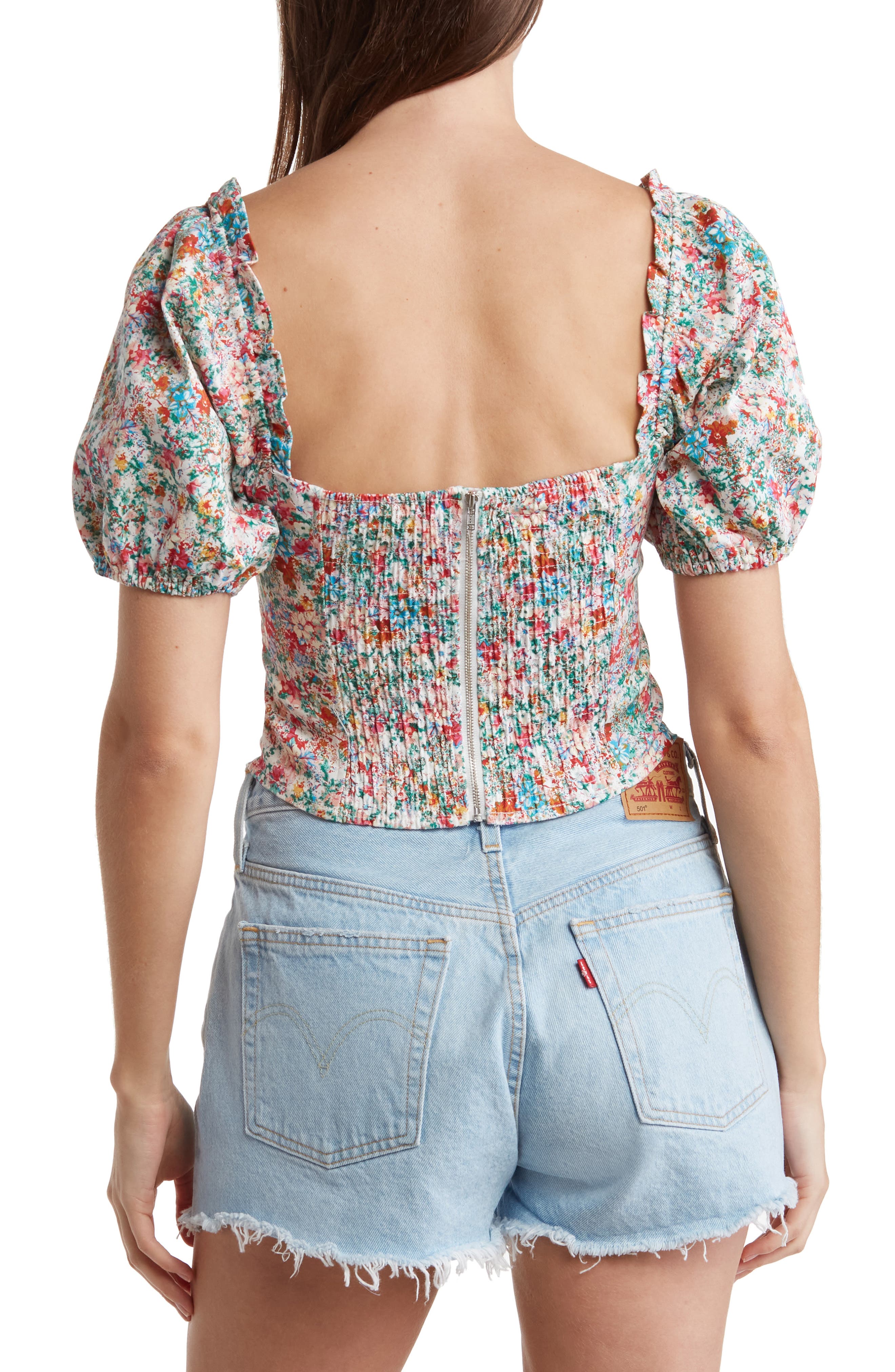 ASTR the Label Romilly Floral Print Sweetheart Crop Top (Women ...