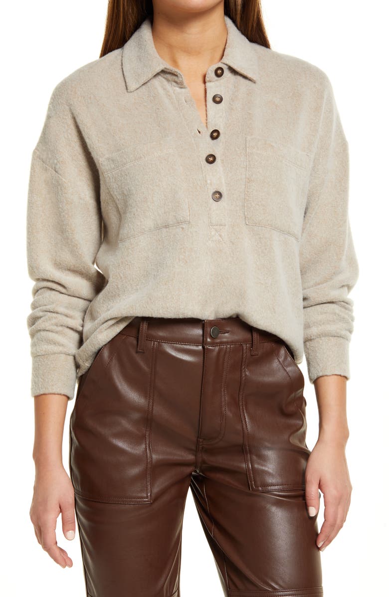 Open Edit Women's Cozy Polo Knit Top, Main, color, 