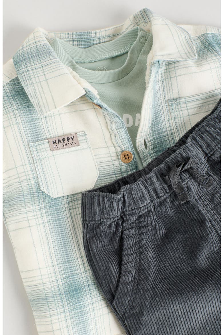 Plaid Overshirt, T-Shirt & Corduroy Pants Set, Alternate, color, WHITE