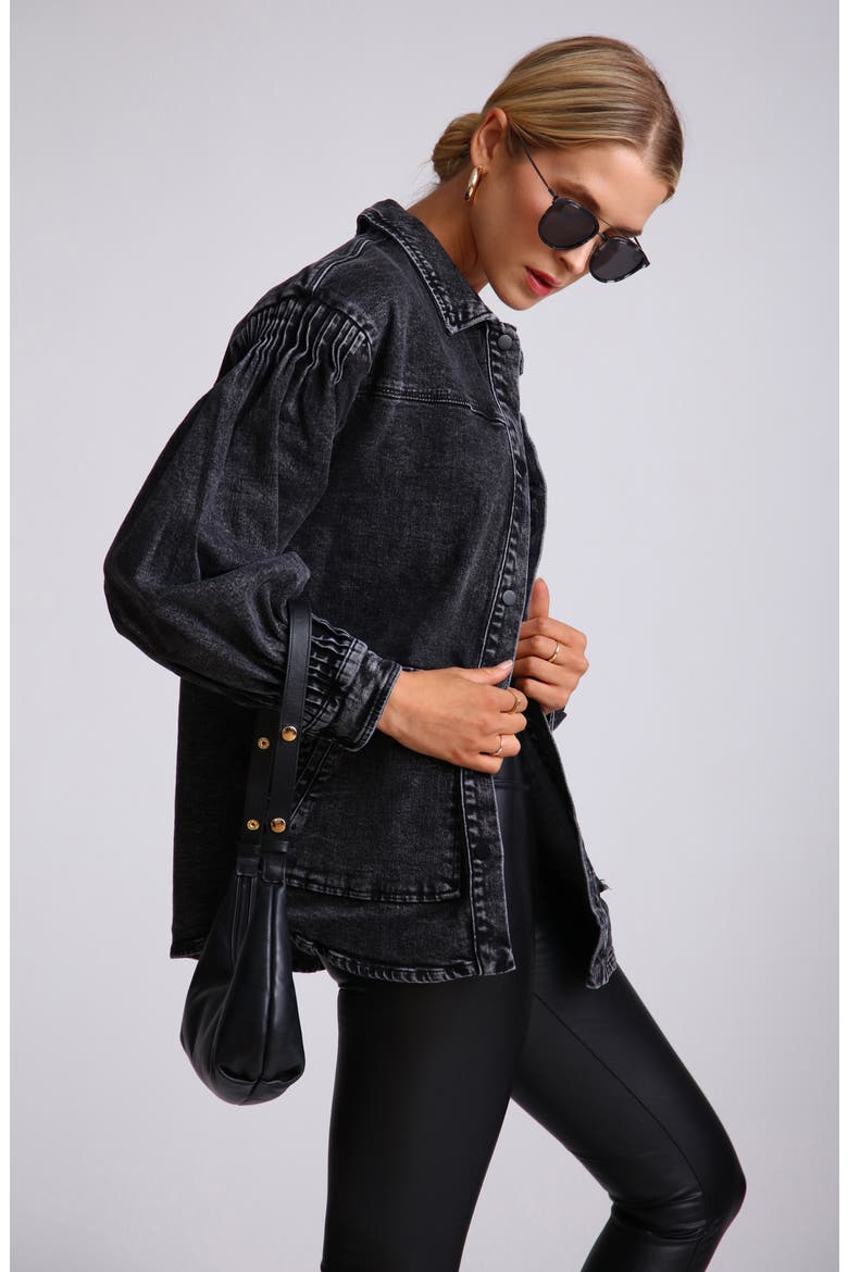 Pintuck Denim Shacket, Alternate, color, BLACK ACID WASH