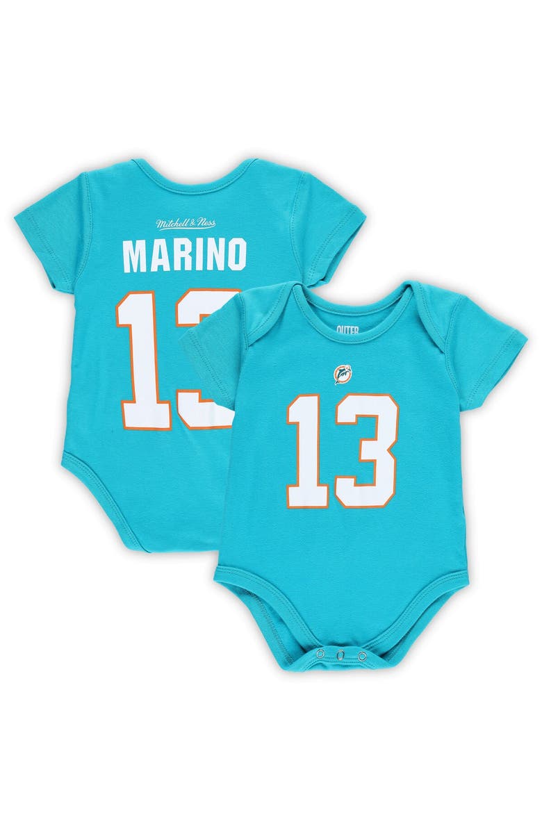 Mitchell & Ness Infant Mitchell & Ness Dan Marino Aqua Miami Dolphins Mainliner Retired Player Name & Number Bodysuit, Main, color, Aqua