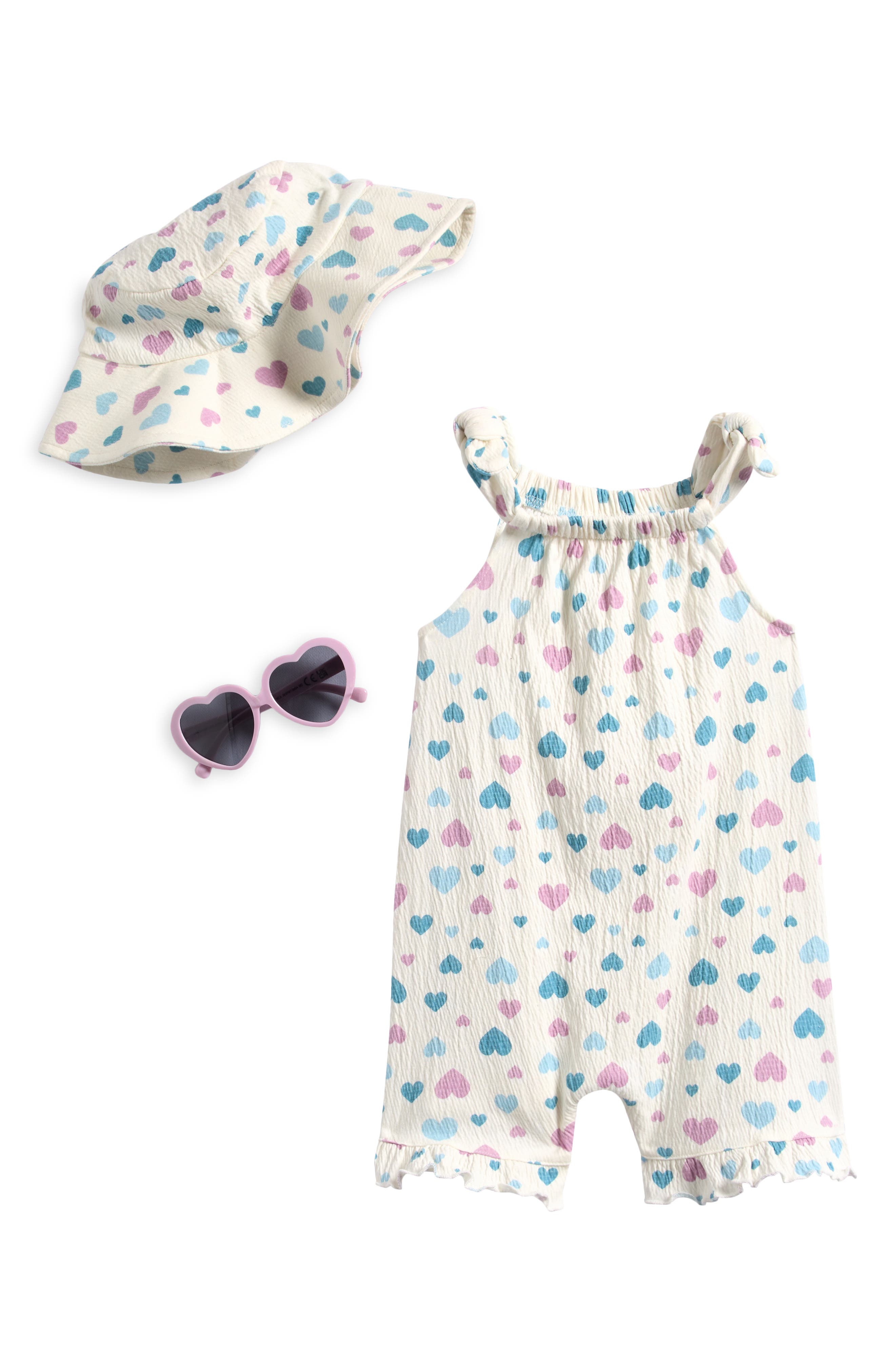Petit Lem’s Mini Threads Print Romper, Hat & Sunglasses Set