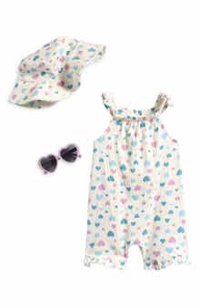 Petit Lem’s Mini Threads Print Romper, Hat & Sunglasses Set