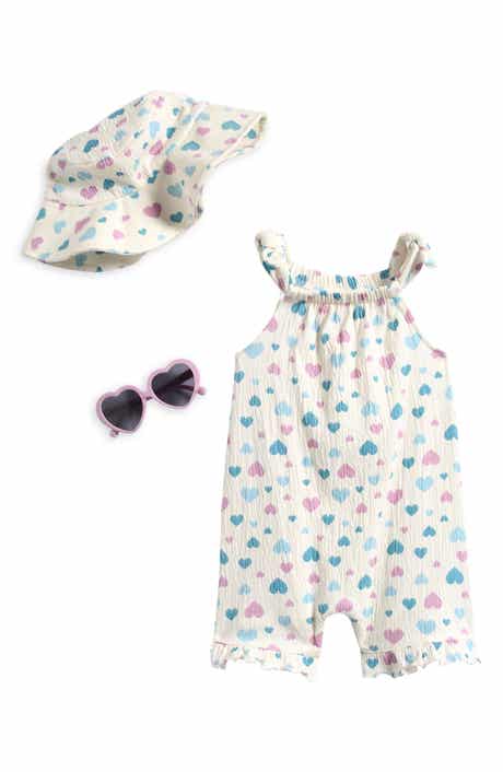 Petit Lem’s Mini Threads Print Romper, Hat & Sunglasses Set