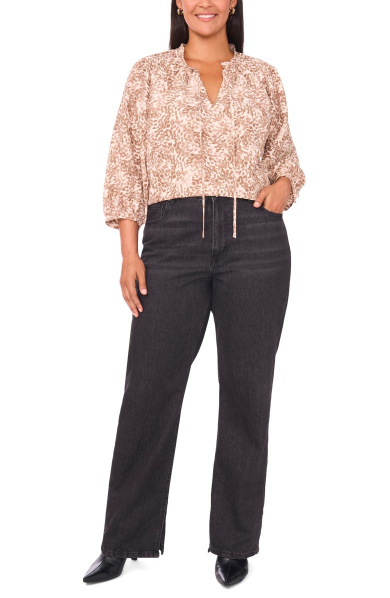 Vince Camuto Split Neck Peasant Top, Alternate, color, Camel