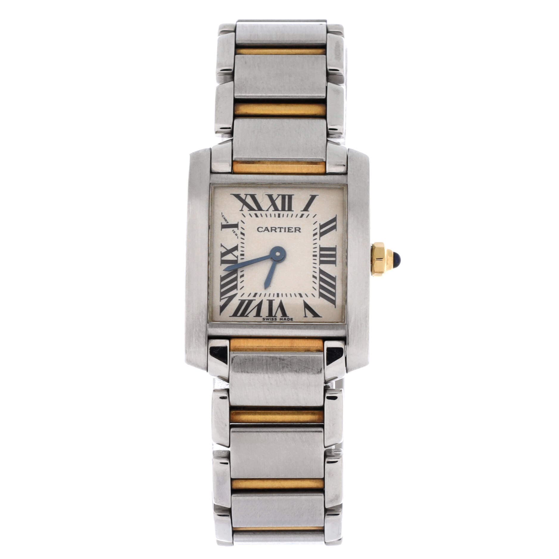 Tank Francaise Quartz Watch Stainless Steel and Yellow Gold 20, Main, color, Metallic Silver