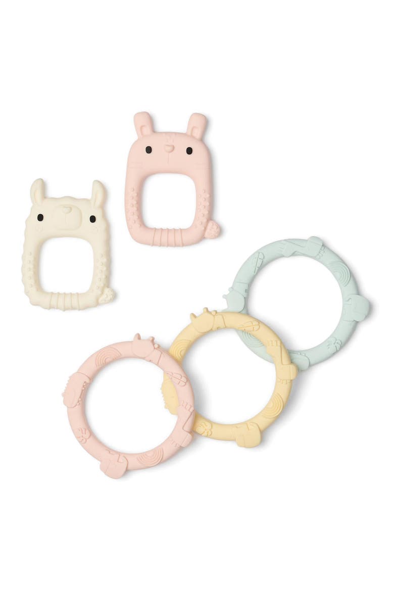 Set of 5 Teething & Grasping Toys, Main, color, LLAMA/ BUNNY