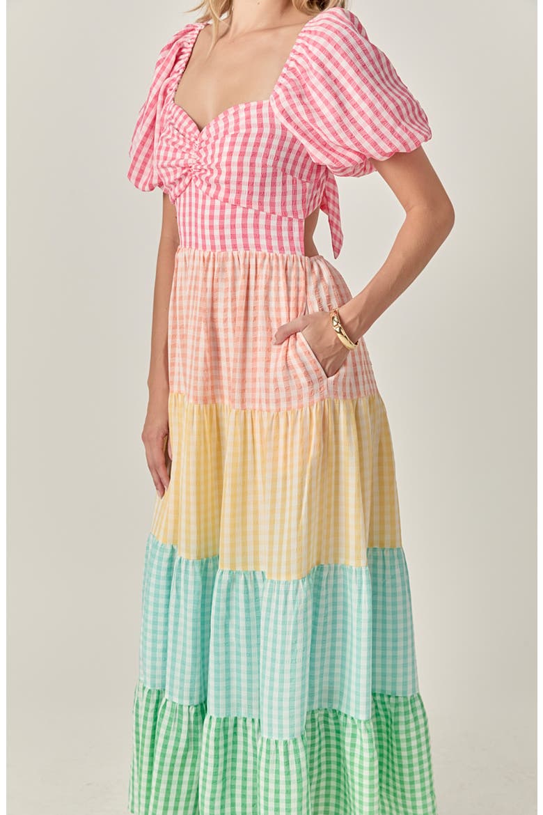 Colorblock Puff Sleeve Open Back Maxi Dress, Alternate, color, RAINBOW MULTI
