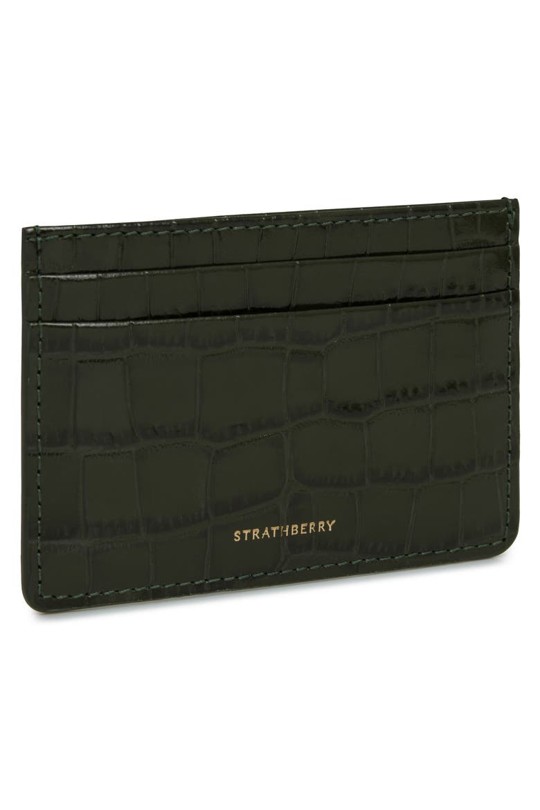 Crescent Croc Embossed Patent Leather Bifold Wallet, Alternate, color, FOREST