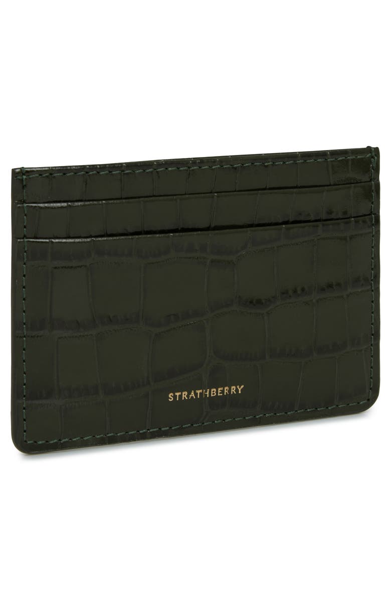 Strathberry Crescent Croc Embossed Patent Leather Bifold Wallet, Alternate, color, Forest
