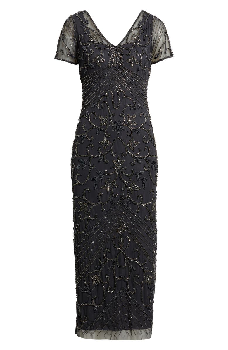 Pisarro Nights Beaded Mesh Column Gown, Alternate, color, Griffin