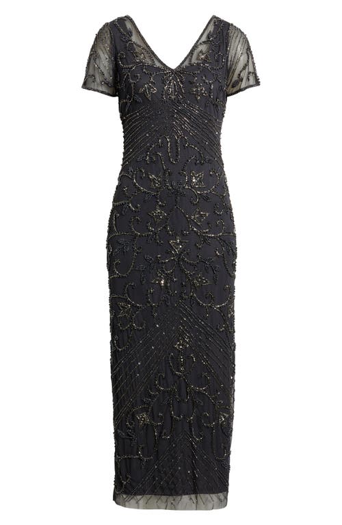 Pisarro Nights Beaded Mesh Column Gown In Brown