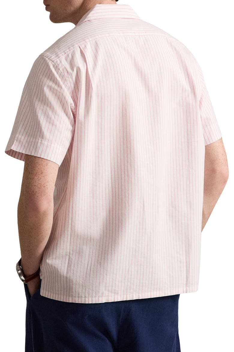 Classic Fit Stripe Cotton Oxford Cloth Camp Shirt, Alternate, color, WHITE/ NEW ROSE