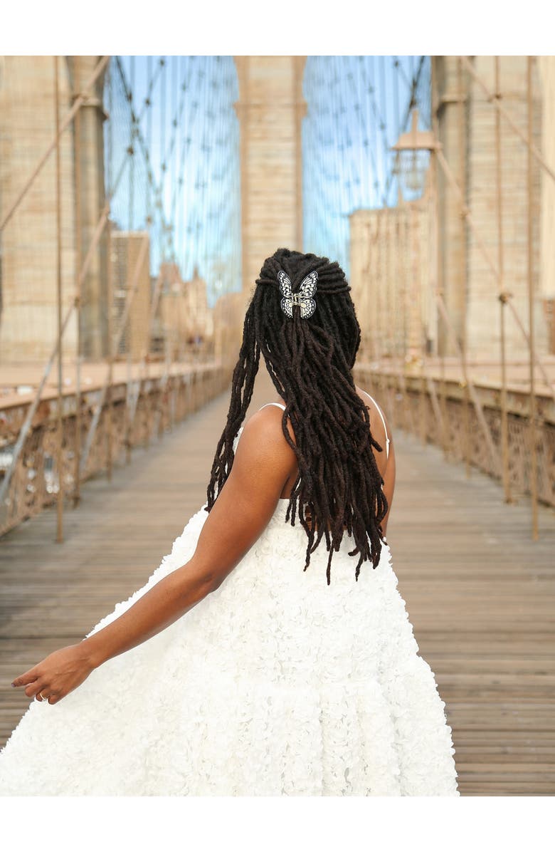 Solar Eclipse Paper Kite Butterfly Hair Claw Clip, Alternate, color, Black/ Cream