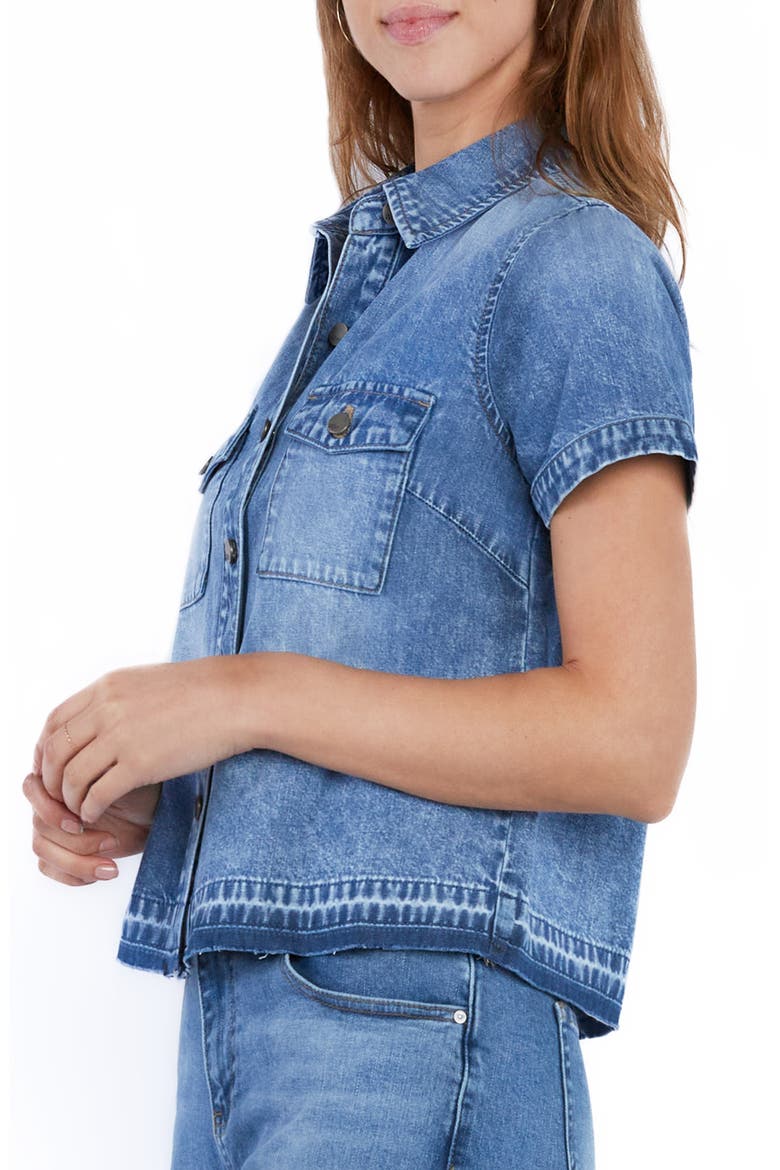 Sara Short Sleeve Denim Shirt, Alternate, color, POST BLUE