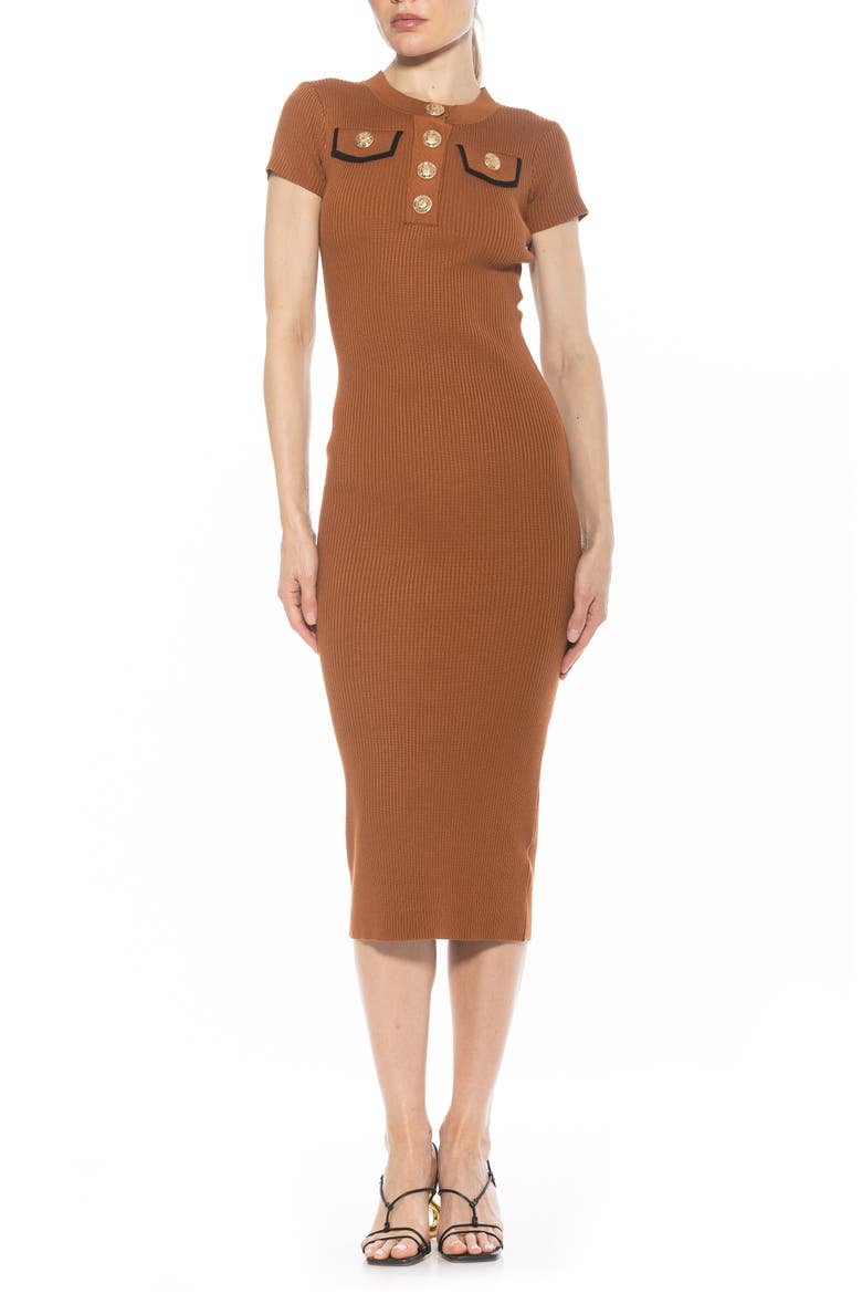 Rhys Crewneck Knit Sheath Midi Dress, Main, color, CAMEL