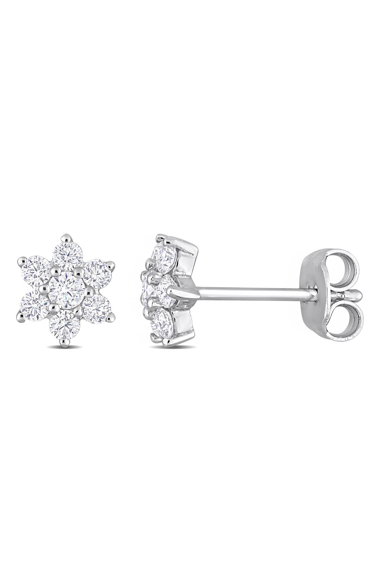 Sterling Silver Created Moissanite Flower Stud Earrings