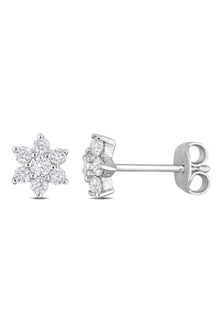 Sterling Silver Created Moissanite Flower Stud Earrings, Main, color, SILVER