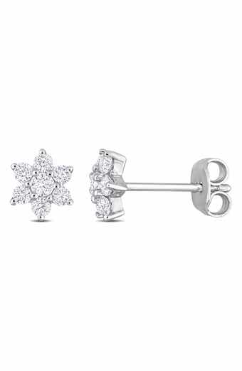 Sterling Silver Created Moissanite Flower Stud Earrings