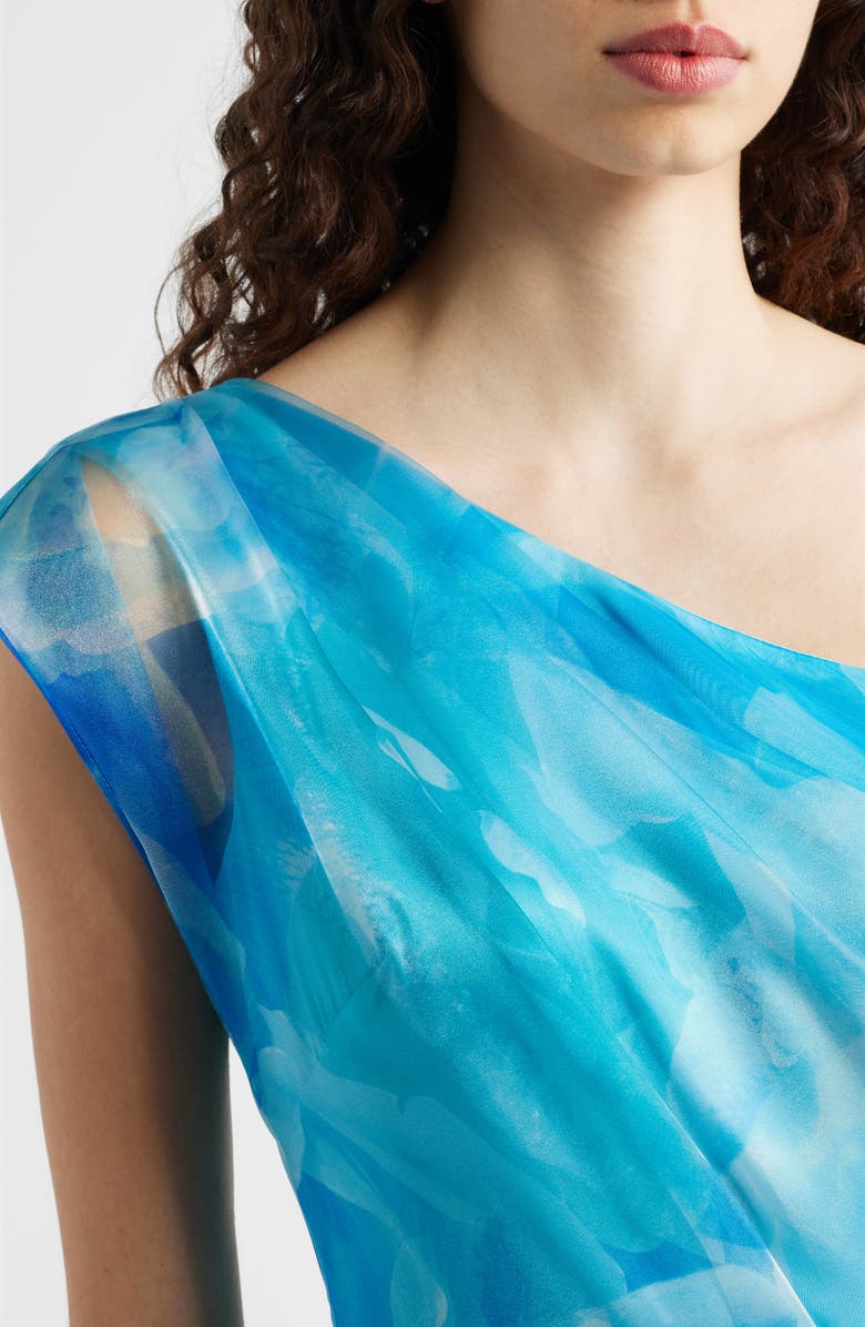 Eliza J One-Shoulder Georgette Ballgown, Alternate, color, Blue