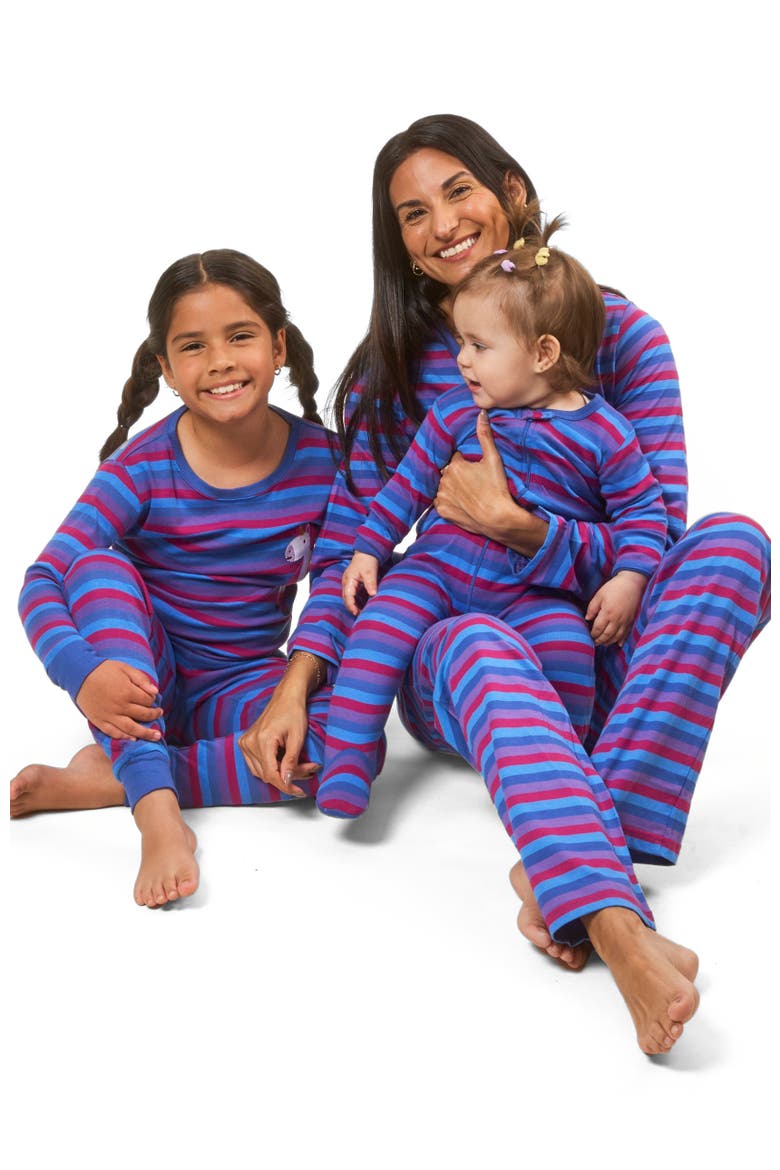 Kids Footed Striped Cotton Matching Family Pajamas, Alternate, color, Unicorn Stripes