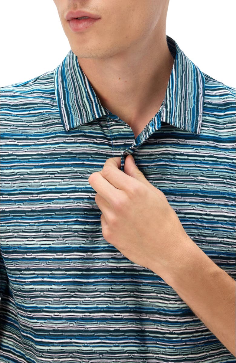Missoni Short Sleeve Polo In Flame Jersey, Alternate, color, Blue & Green