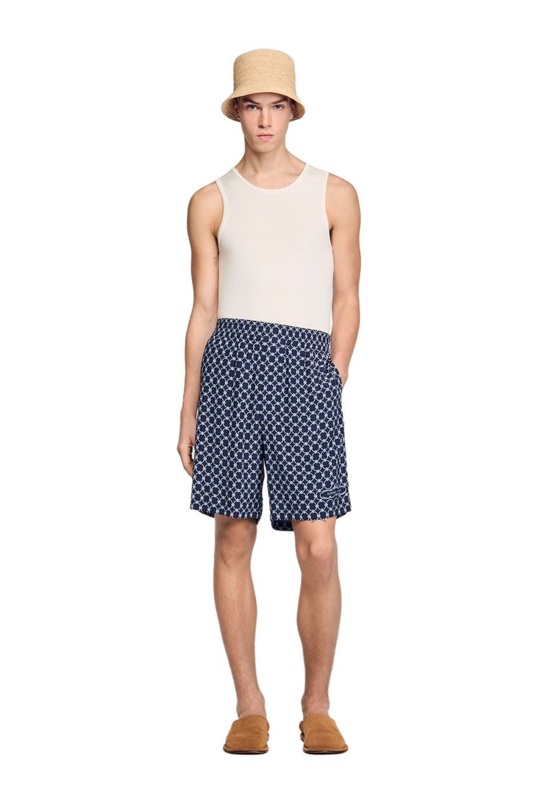 Link print floaty shorts, Alternate, color, Navy blue
