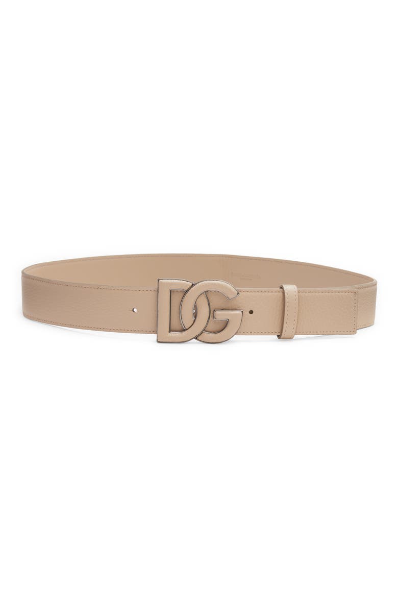 DG Logo Buckle Leather Belt, Main, color, SABBIA 3