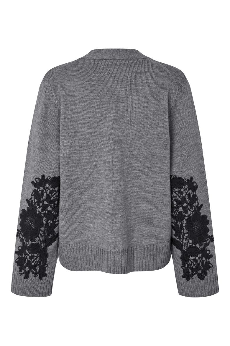 Maleviane Floral Appliqué Cardigan, Alternate, color, M. Grey Mel.
