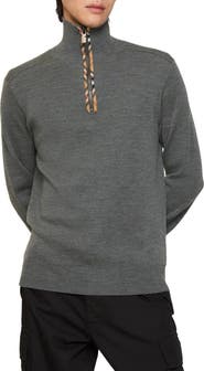 Burberry Check Trim Wool Half-zip Sweater