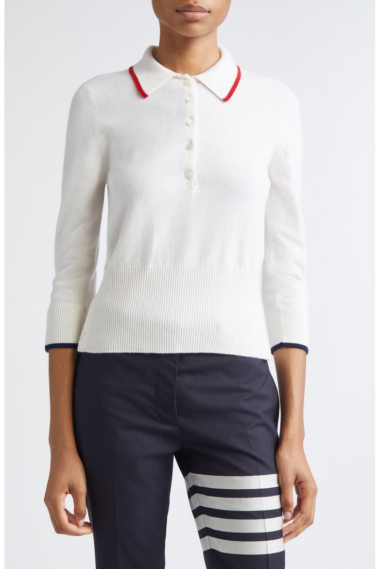 Jersey Intarsia Cashmere Sweater, Main, color, WHITE