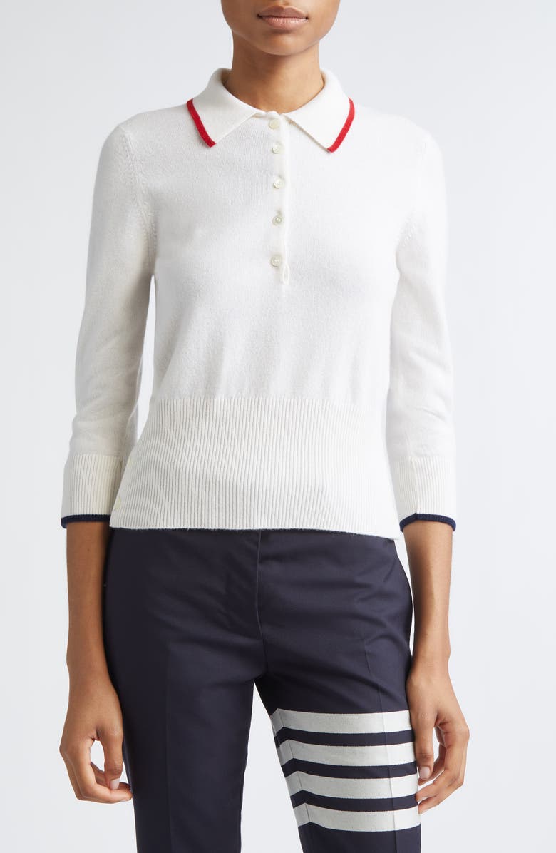 Thom Browne Jersey Intarsia Cashmere Sweater, Main, color, White