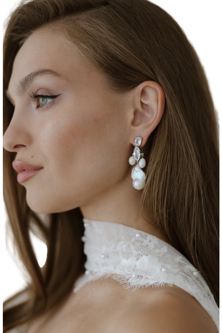 Astoria Freshwater Pearl Drop Earrings, Alternate, color, Silver