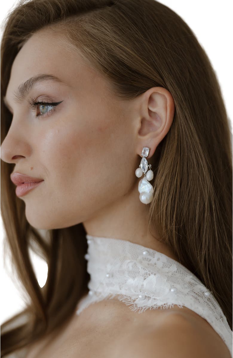 Untamed Petals Astoria Freshwater Pearl Drop Earrings, Alternate, color, Silver