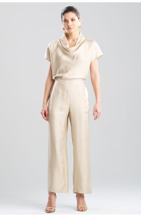 Solid Silk Twill Pull On Straight Leg