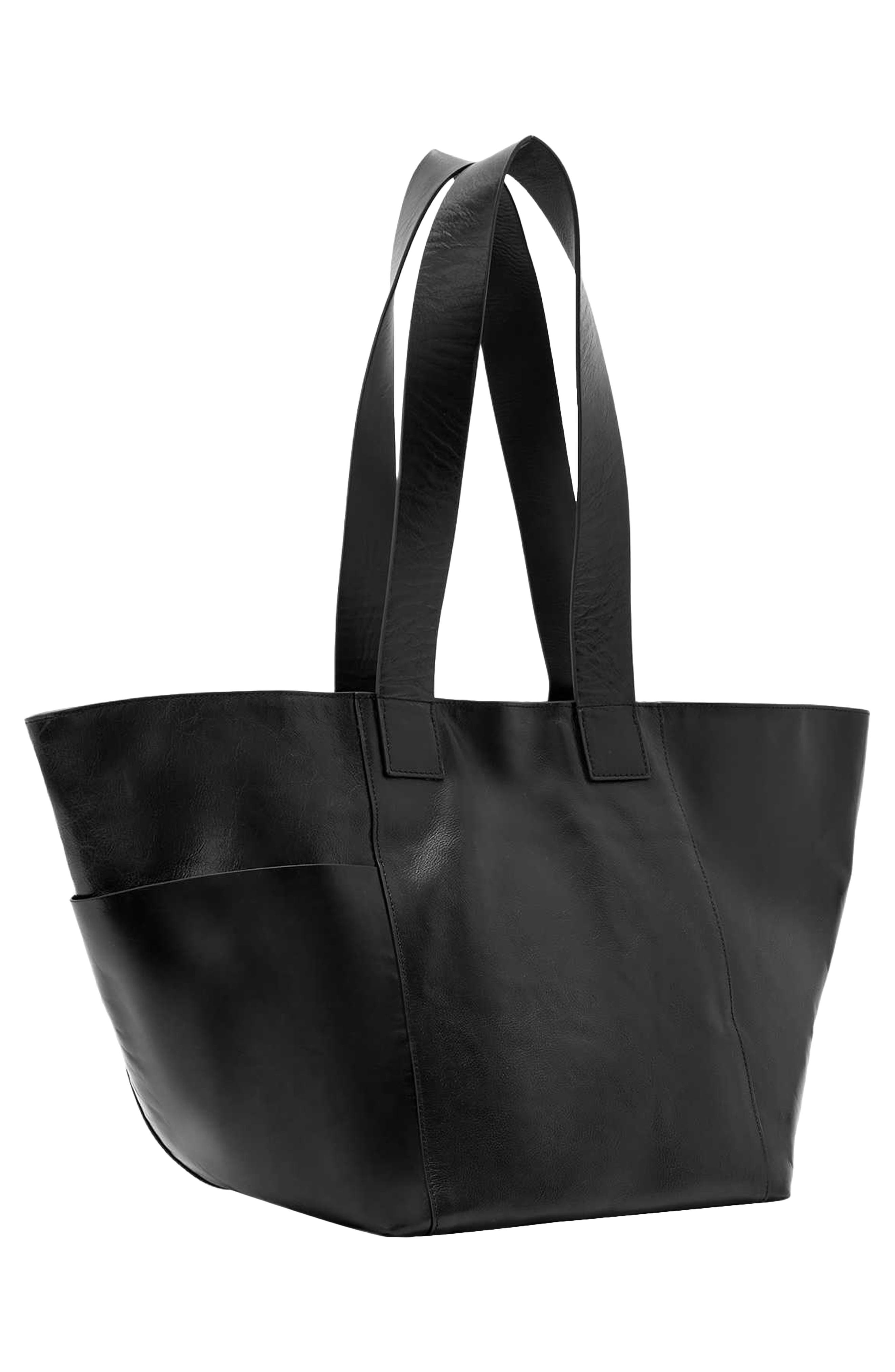 Alba Shine Leather East/West Tote, Alternate, color, BLACK