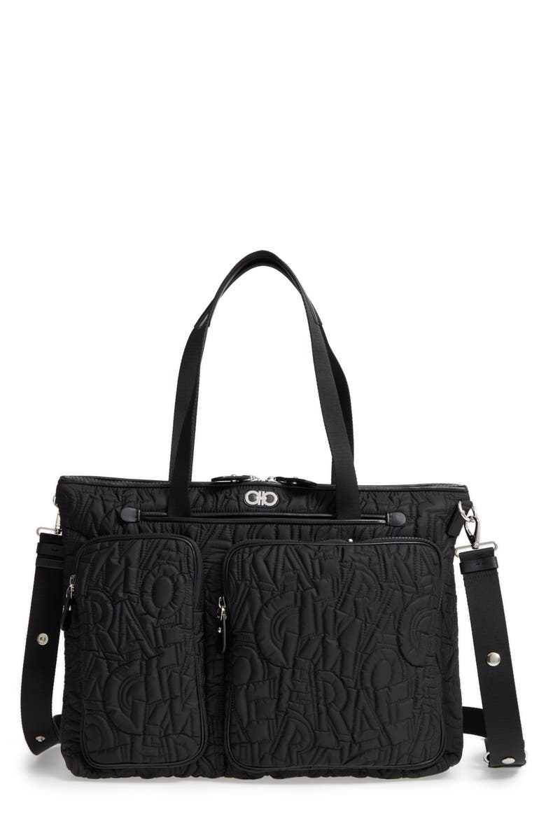 Salvatore Ferragamo Poppins Nylon Diaper Bag, Main, color, NERO