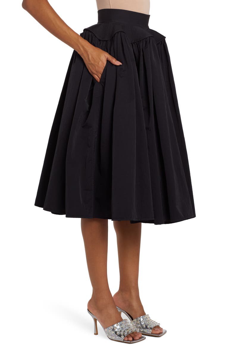 Peplum Gathered Nylon Skirt, Alternate, color, BLACK