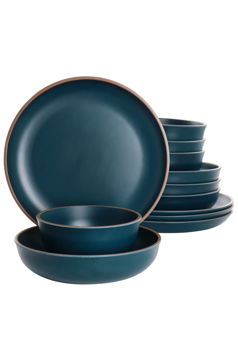 Rockabye 12 Piece Melamine Dinnerware Set, Main, color, Blue