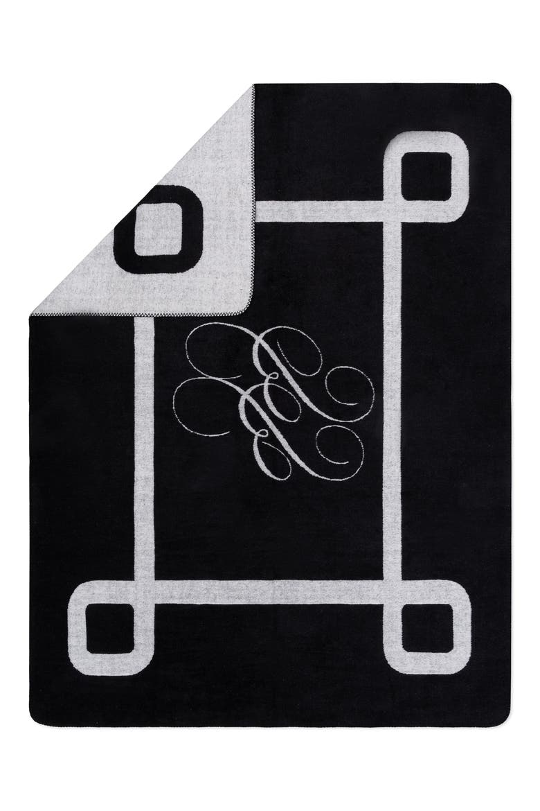 BB Monogram Throw Blanket, Alternate, color, BLACK